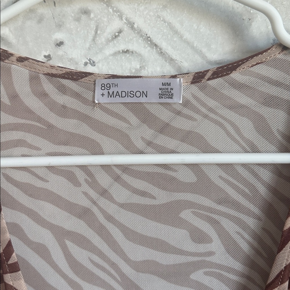 89th & Madison Zebra Print Drape mesh Top - Picture 2 of 4
